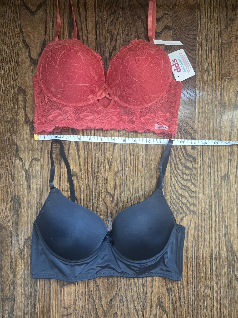 Daisy Fuentes Coral  Lace Longline Bralette and Black Bra Set